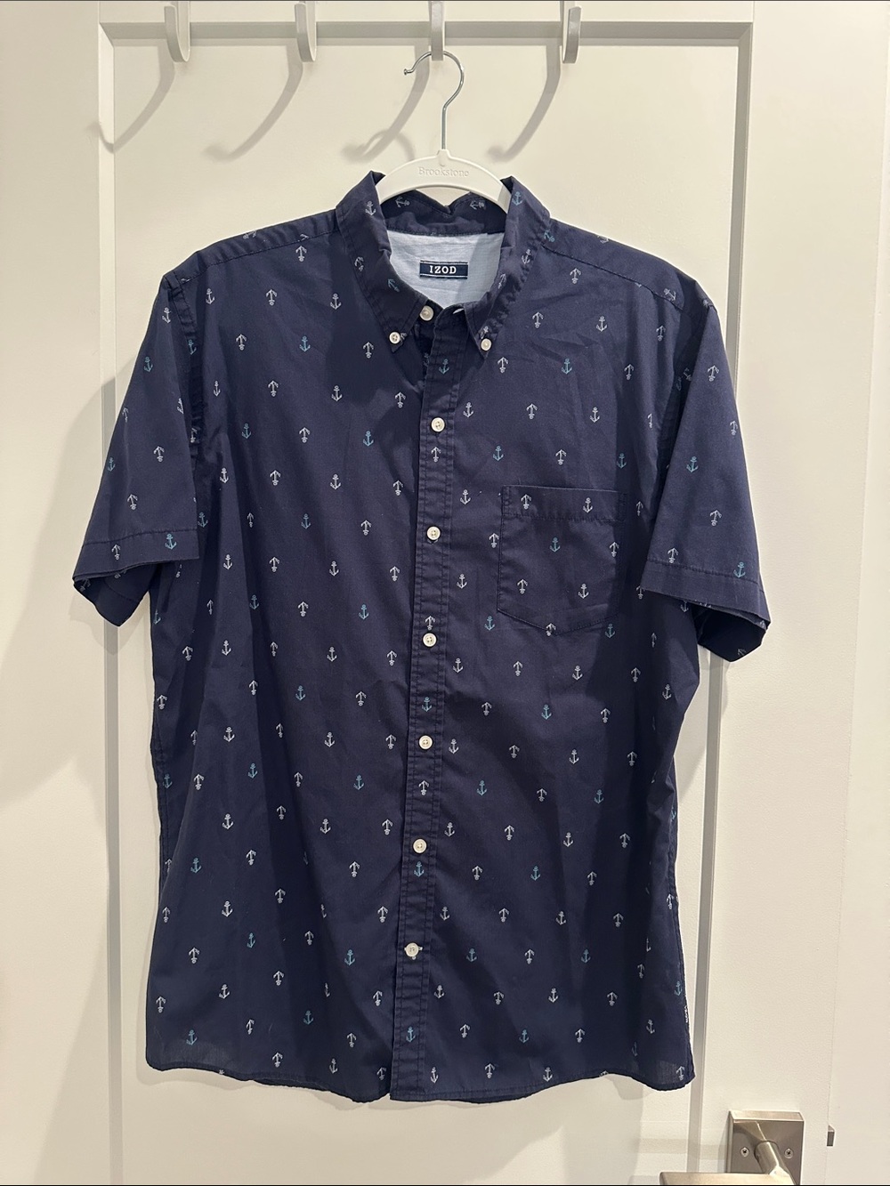 Izod Navy Short-Sleeve Button-Down Shirt with Anchor Print